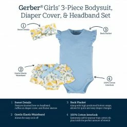 Best Pirce 🌟 Gerber® 3-Piece Baby 👧 Girls Sunny Garden Onesies® Bodysuit, Diaper Cover & Headband Set 🤩 13 Gerber® 3-Piece Baby Girls Sunny Garden Onesies® Bodysuit, Diaper Cover & Headband Set