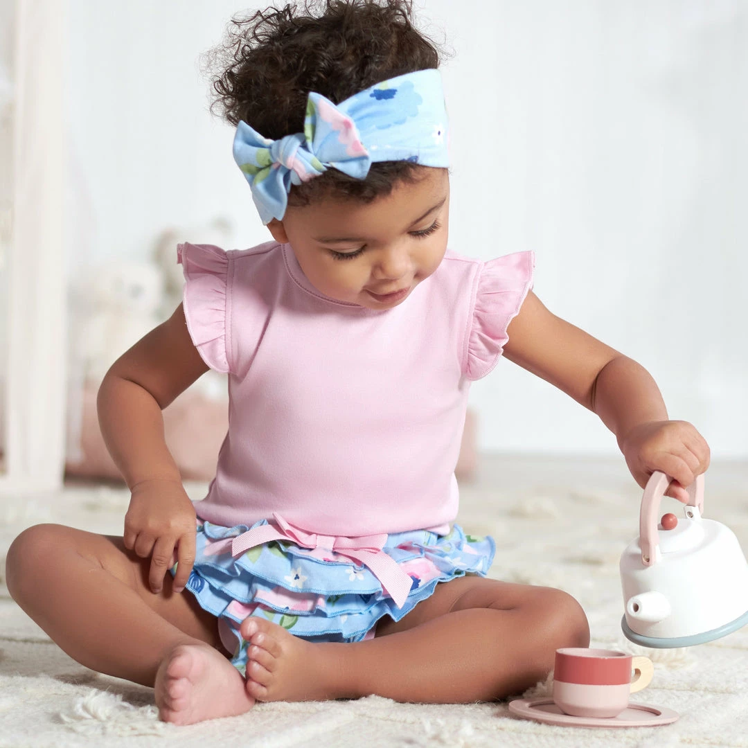 Wholesale 🧨 Gerber® See What's New 3-Piece Baby 👧 Girls Periwinkle Garden Onesies® Bodysuit, Diaper Cover & Headband Set 👏 3 Gerber® See What's New 3-Piece Baby Girls Periwinkle Garden Onesies® Bodysuit, Diaper Cover & Headband Set