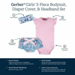 Wholesale 🧨 Gerber® See What's New 3-Piece Baby 👧 Girls Periwinkle Garden Onesies® Bodysuit, Diaper Cover & Headband Set 👏 19 Gerber® See What's New 3-Piece Baby Girls Periwinkle Garden Onesies® Bodysuit, Diaper Cover & Headband Set
