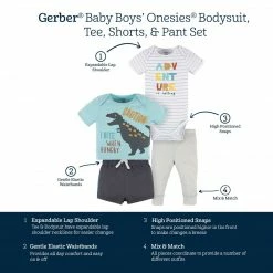 Cheap 🌟 Gerber® 4-Piece Baby Boys Dino Blues Onesies® Bodysuit, Tee, Shorts & Pant Set ✔️ 15 Gerber® 4-Piece Baby Boys Dino Blues Onesies® Bodysuit, Tee, Shorts & Pant Set