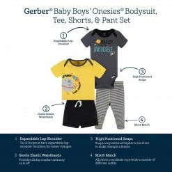 Gerber® 4-Piece Baby Boys Blast Off Onesies® Bodysuit, Tee, Shorts & Pant Set See What's New