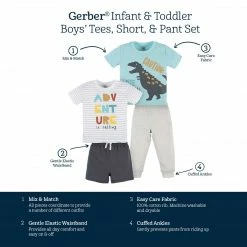 Gerber® 4-Piece Infant & Toddler Boys Dino Blues Tees, Shorts & Pants Set See What's New
