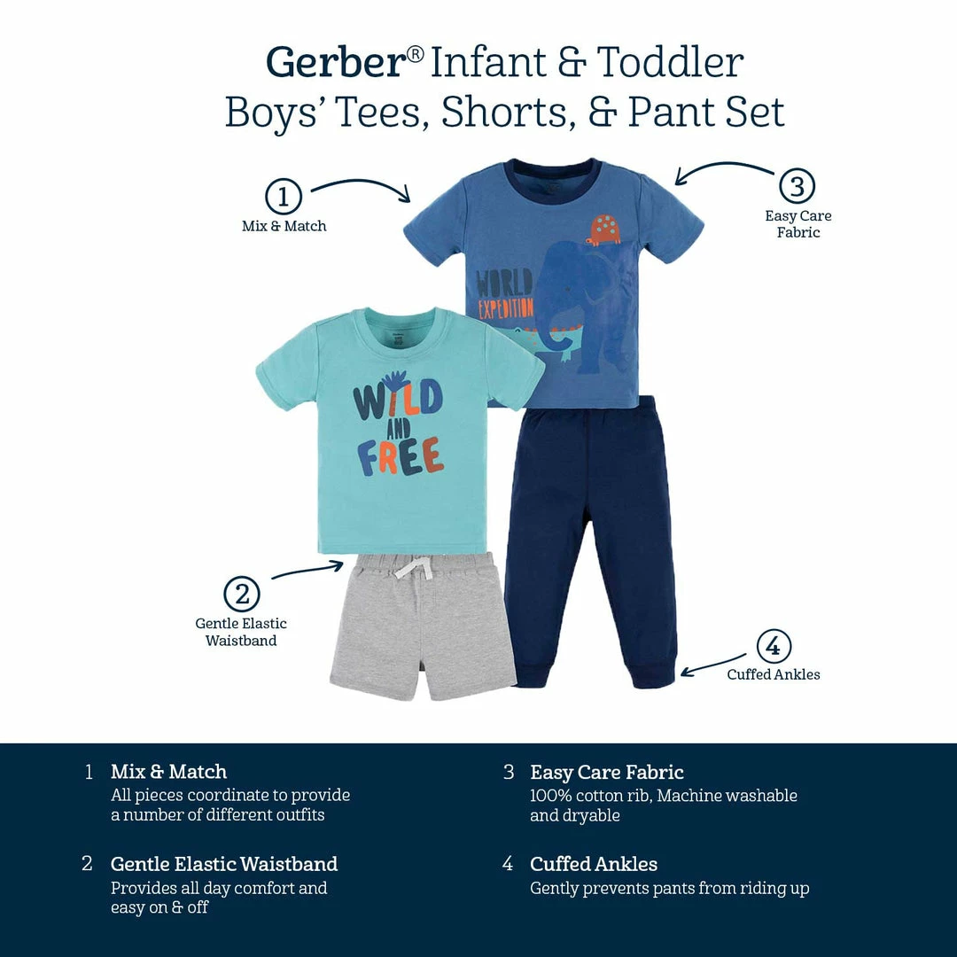Budget 😀 Gerber® 4-Piece Infant & Toddler Boys Wild & Free Tees, Shorts & Pants Set See What's New 💯 10 Gerber® 4-Piece Infant & Toddler Boys Wild & Free Tees, Shorts & Pants Set See What's New