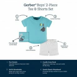 Gerber® 2-Piece Baby & Toddler Boys Dino Blues Pocket Tee & Knit Shorts Set