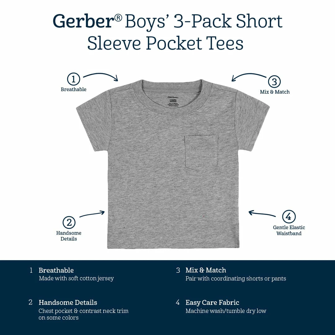 Outlet 👏 Gerber® 3-Pack Baby & Toddler Boys Neat Neutrals Short Sleeve Pocket Tees 👍 7 Gerber® 3-Pack Baby & Toddler Boys Neat Neutrals Short Sleeve Pocket Tees