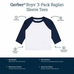 Gerber® See What's New 3-Pack Baby & Toddler Boys Royal Blues Long Sleeve Baseball Tees