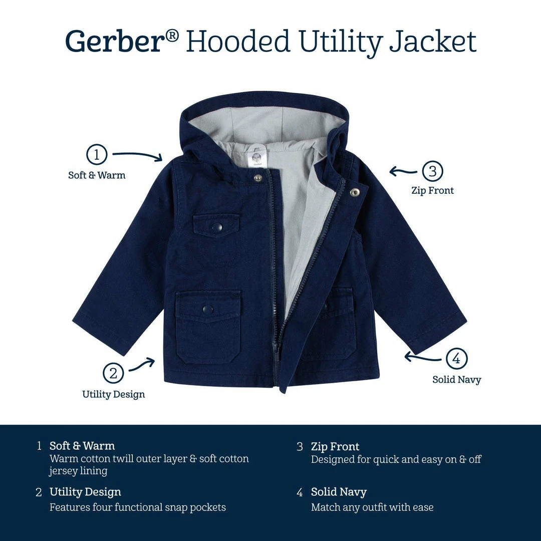 Best deal 😍 Gerber® Infant & Toddler Navy Hooded Cotton Twill Utility Jacket 😀 8 Gerber® Infant & Toddler Navy Hooded Cotton Twill Utility Jacket