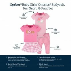 Gerber® 4-Piece Baby Girls Summer Blossom Onesies® Bodysuit, Tee, Skort & Pant Set See What's New