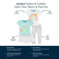 Gerber® 4-Piece Infant & Toddler Girls Dots Of Rainbows Tees, Skort & Pants Set