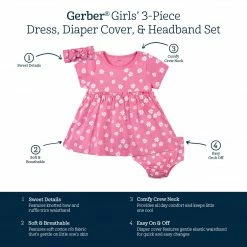 Gerber® See What's New 3-Piece Baby & Toddler Girls Summer Blossom Dress, Diaper Cover & Headband Set