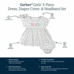 Gerber® 3-Piece Baby & Toddler Girls Dots Of Rainbows Dress, Diaper Cover & Headband Set