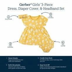 Gerber® 3-Piece Baby & Toddler Girls Purrfectly Wild Dress, Diaper Cover & Headband Set