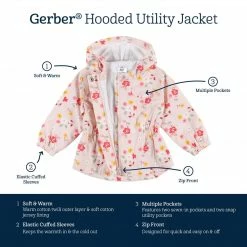 Gerber® Infant & Toddler Girls Floral Hooded Cotton Twill Utility Jacket
