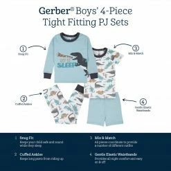 Gerber® 4-Piece Infant & Toddler Boys Dino Blues Snug Fit Cotton Pajamas See What's New