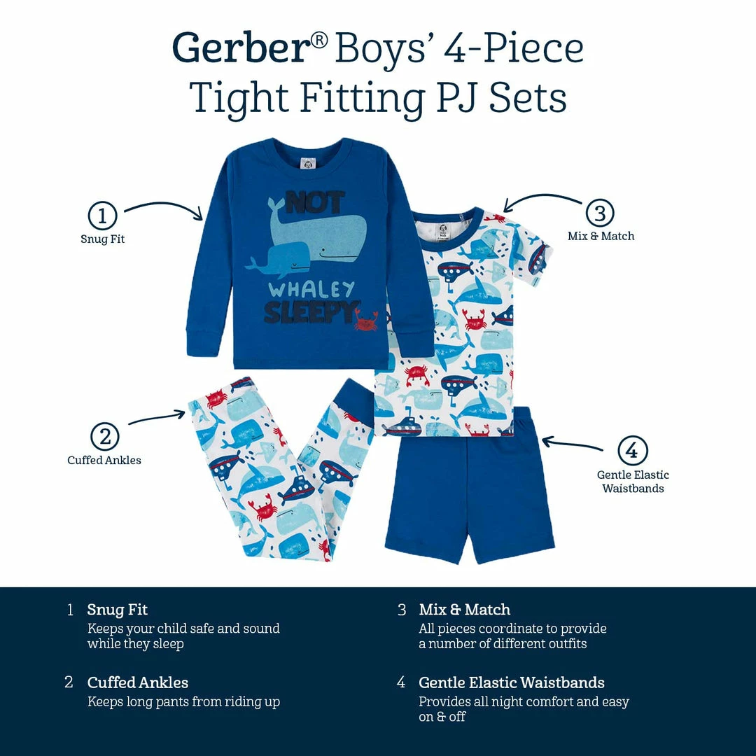 Deals 🛒 Gerber® See What's New 4-Piece Infant & Toddler Boys Sea Friends Snug Fit Cotton Pajamas ⌛ 7 Gerber® See What's New 4-Piece Infant & Toddler Boys Sea Friends Snug Fit Cotton Pajamas