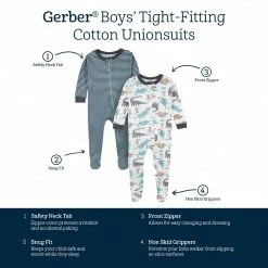 Gerber® See What's New 2-Pack Baby & Toddler Boys Dino Blues Snug Fit Footed Cotton Pajamas