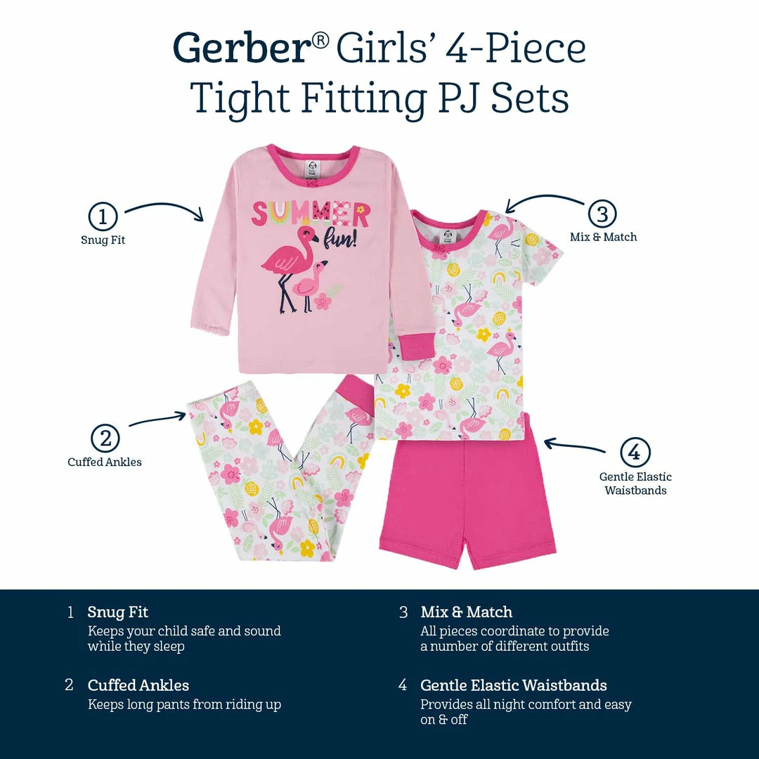 Cheapest ⭐ Gerber® 4-Piece Infant & Toddler 👧 Girls 🌞 Summer Blossom Snug Fit Cotton Pajamas See What's New 🥰 7 Gerber® 4-Piece Infant & Toddler Girls Summer Blossom Snug Fit Cotton Pajamas See What's New
