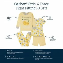 Gerber® 4-Piece Infant & Toddler Girls Lemon Squeeze Snug Fit Cotton Pajamas