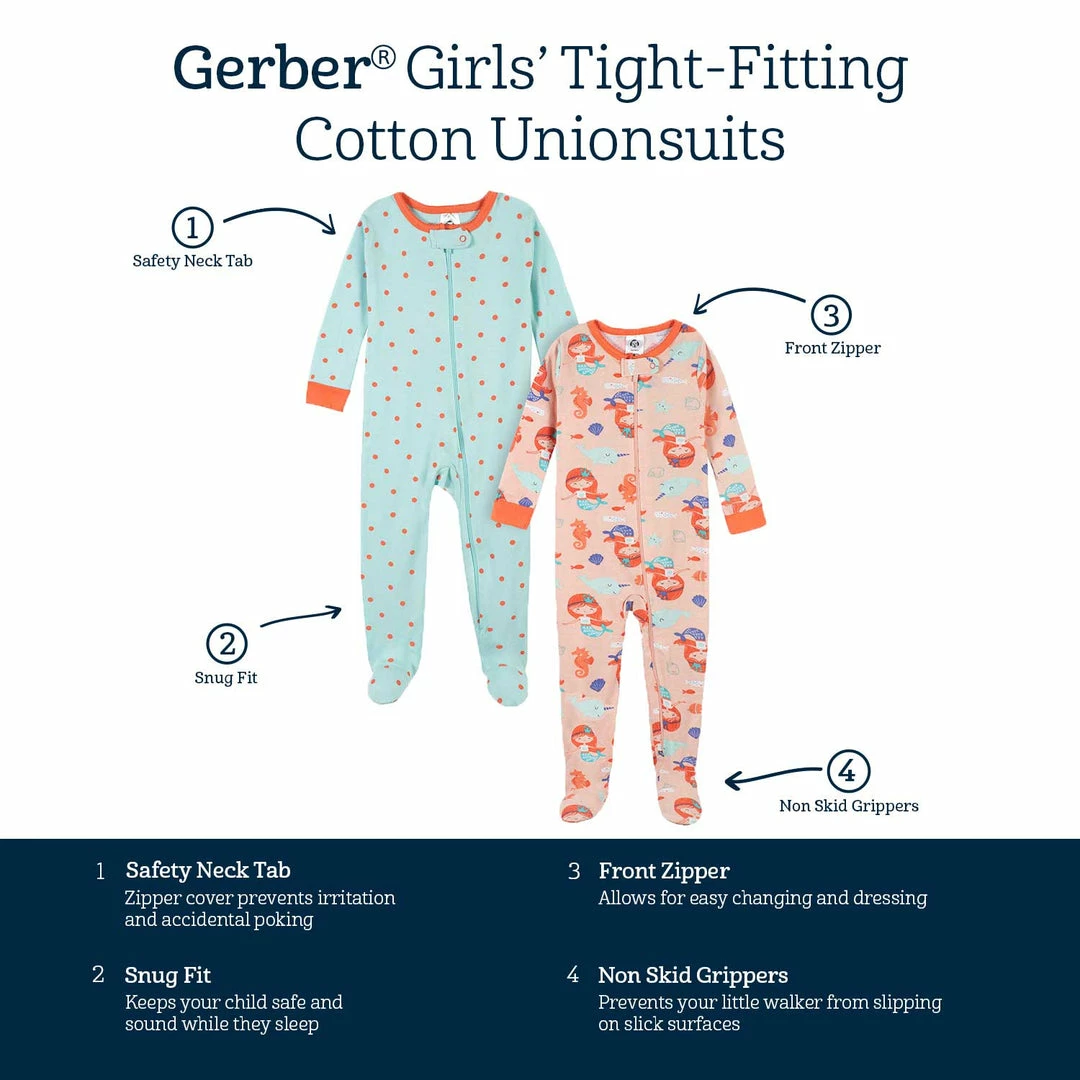 Wholesale 🥰 Gerber® 2-Pack Baby & Toddler 👧 Girls Mermaid Snug Fit Footed Cotton Pajamas ✨ 6 Gerber® 2-Pack Baby & Toddler Girls Mermaid Snug Fit Footed Cotton Pajamas