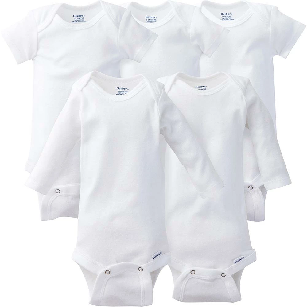 Flash Sale 🎉 Gerber® 5-Piece White Assorted Long & Short-Sleeve Onesies® Bodysuits ❤️ 1 Gerber® 5-Piece White Assorted Long & Short-Sleeve Onesies® Bodysuits