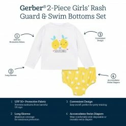 Gerber® 2-Piece Baby & Toddler Girls Lemon Squeeze Rash Guard & Swim Bottoms Set