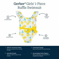 Cheapest 👍 Gerber® See What's New Baby & Toddler 👧 Girls Lemon Squeeze One-Piece 🩱 Swimsuit With Ruffle 👍 10 Gerber® See What's New Baby & Toddler Girls Lemon Squeeze One-Piece Swimsuit With Ruffle