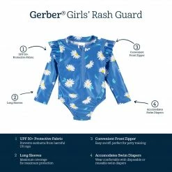 Hot Sale ❤️ Gerber® Baby & Toddler 👧 Girls Darling Daisy Rash Guard See What's New 🧨 11 Gerber® Baby & Toddler Girls Darling Daisy Rash Guard See What's New