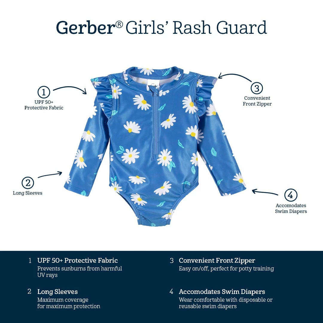 Hot Sale ❤️ Gerber® Baby & Toddler 👧 Girls Darling Daisy Rash Guard See What's New 🧨 6 Gerber® Baby & Toddler Girls Darling Daisy Rash Guard See What's New