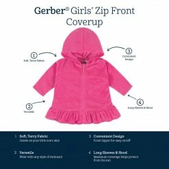 Gerber® Baby & Toddler Girls Pink Zipper Hoodie Terry Coverup