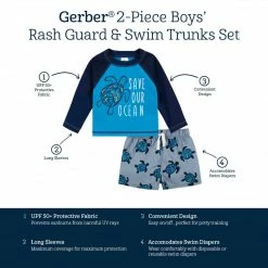 Gerber® See What's New 2-Piece Baby & Toddler Boys Sea Friends Rash Guard & Swim Trunks Set