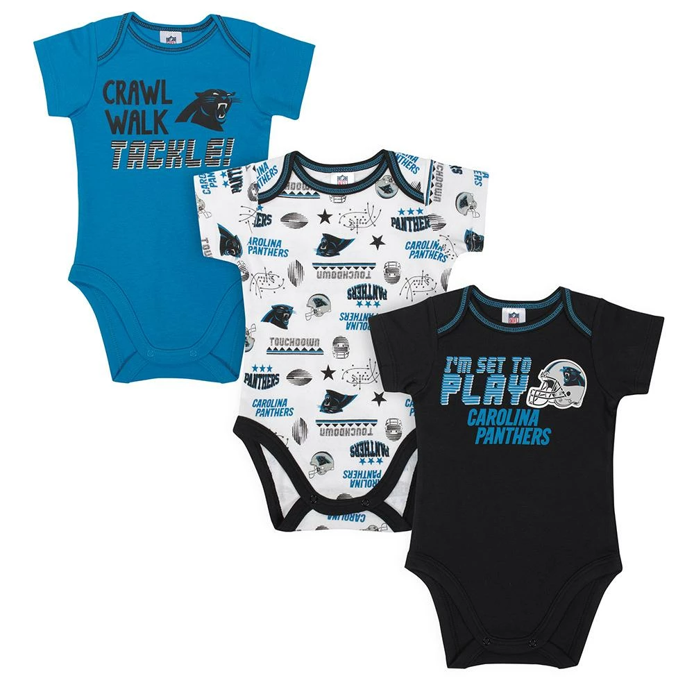 New 👏 NFL Panthers Baby Boys 3-Pack Short Sleeve Bodysuit 🔥 1 NFL Panthers Baby Boys 3-Pack Short Sleeve Bodysuit