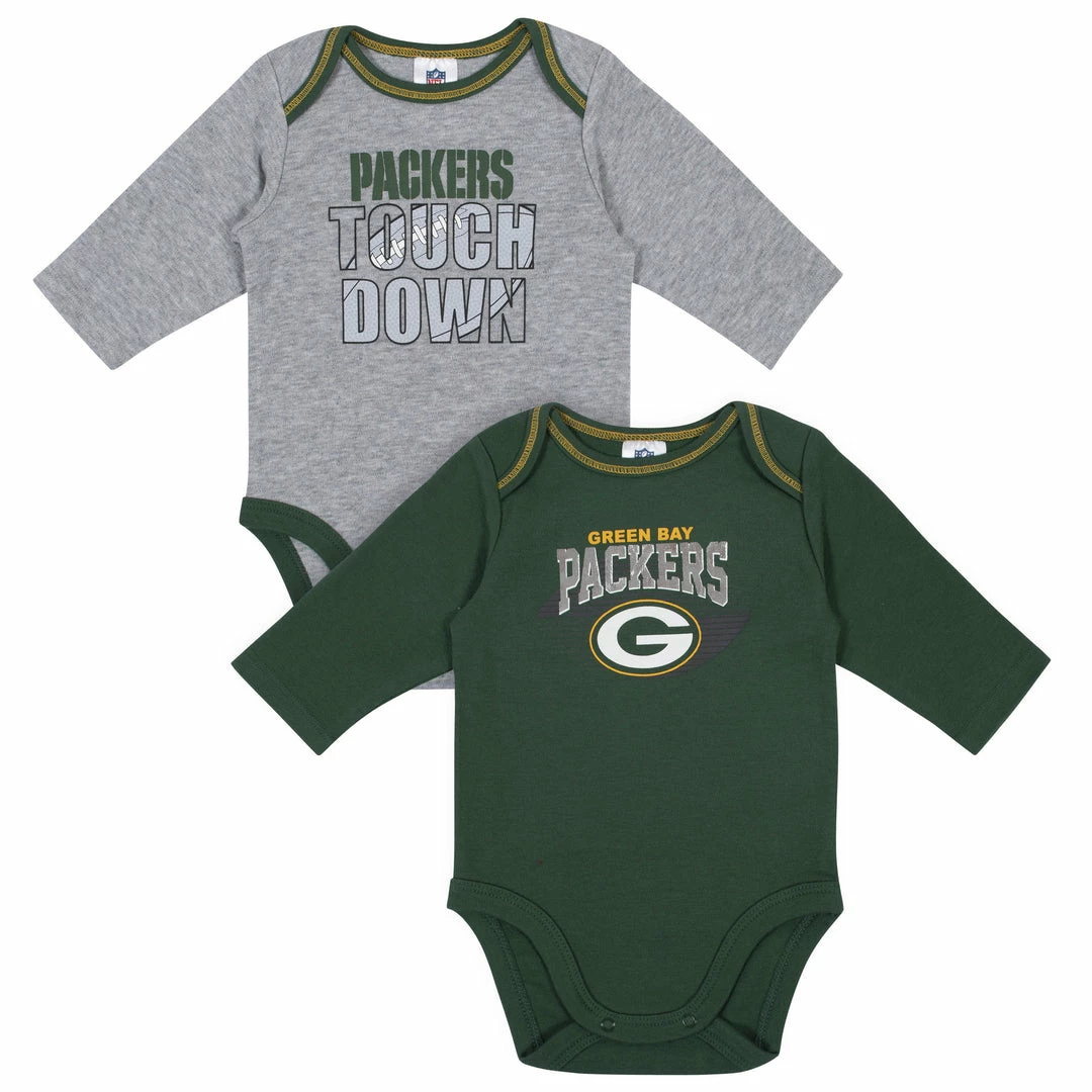 Hot Sale 👏 NFL Baby Boys Green Bay Packers Long Sleeve Bodysuit, 2-pack 💯 1 NFL Baby Boys Green Bay Packers Long Sleeve Bodysuit, 2-pack
