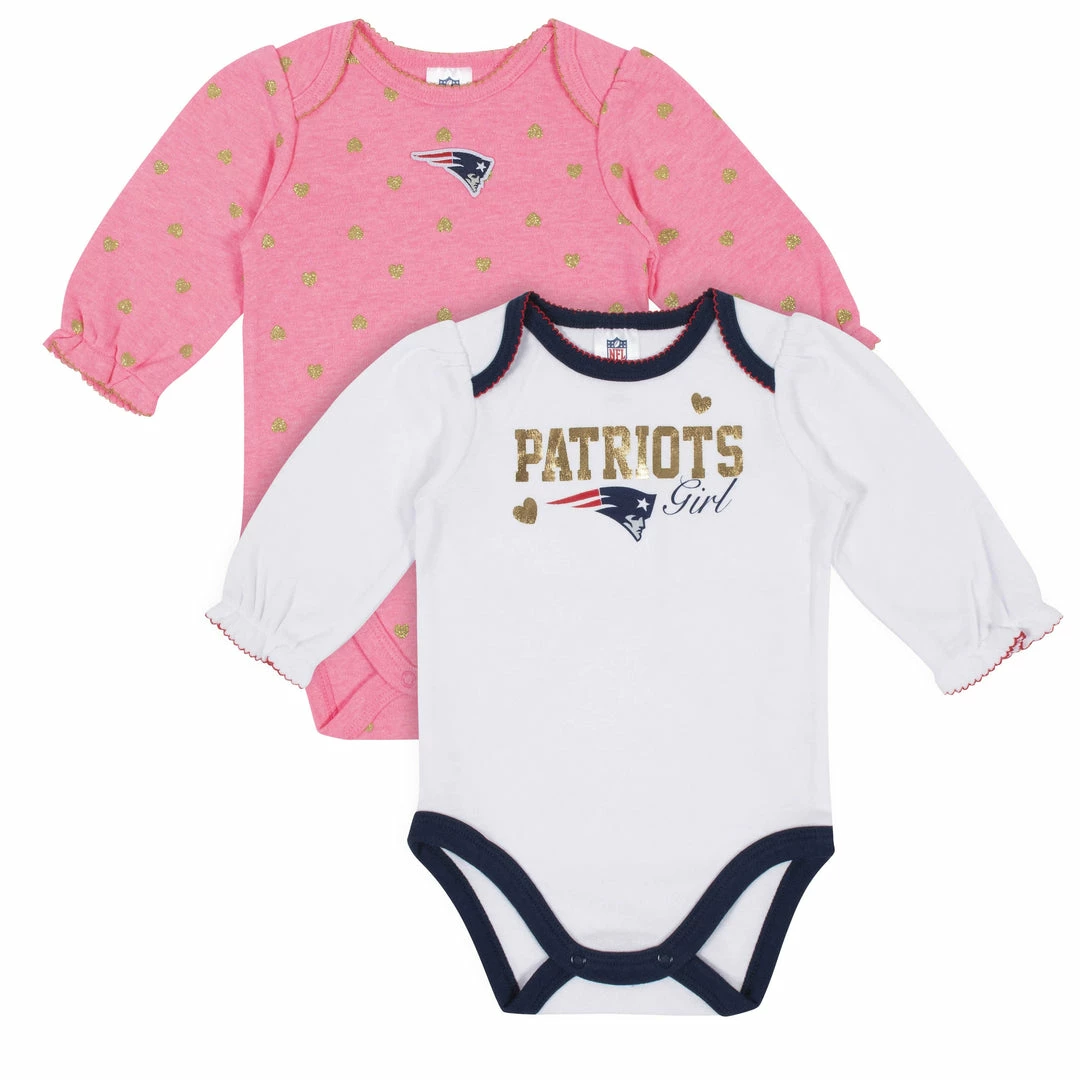 Wholesale 😉 NFL Baby 👧 Girls New England Patriots Long Sleeve Bodysuit, 2-pack ❤️ 1 NFL Baby Girls New England Patriots Long Sleeve Bodysuit, 2-pack