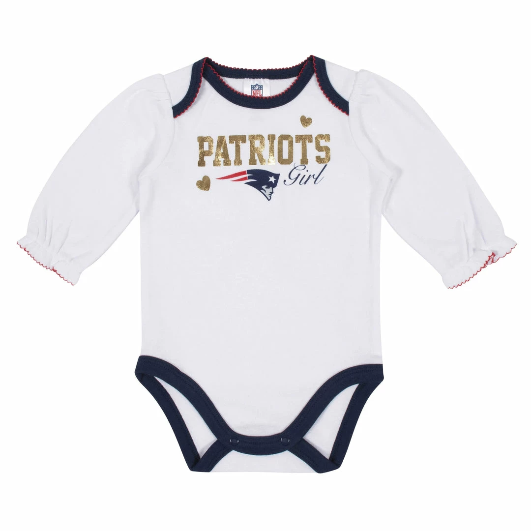 Wholesale 😉 NFL Baby 👧 Girls New England Patriots Long Sleeve Bodysuit, 2-pack ❤️ 3 NFL Baby Girls New England Patriots Long Sleeve Bodysuit, 2-pack