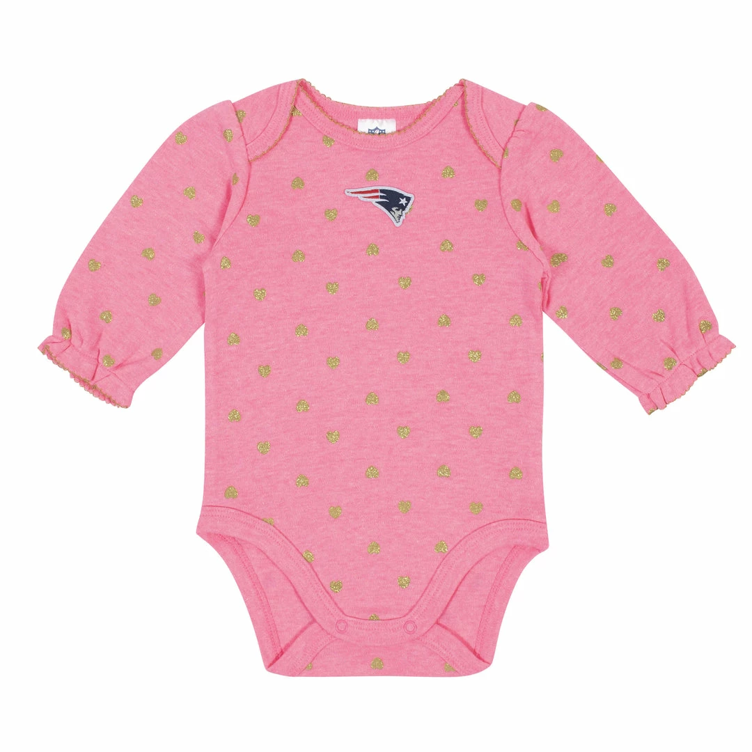 Wholesale 😉 NFL Baby 👧 Girls New England Patriots Long Sleeve Bodysuit, 2-pack ❤️ 2 NFL Baby Girls New England Patriots Long Sleeve Bodysuit, 2-pack