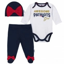 NFL Baby Girls New England Patriots 3-Piece Bodysuit, Pant, And Cap Set