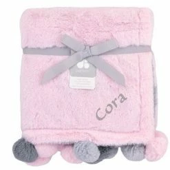 Just Born By Gerber® Embroidered Cuddle Plush Pom Pom Blanket In Pink Embroidery Collection