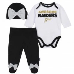 NFL Las Vegas Raiders Baby Girls 3-Piece Bodysuit, Pant, And Cap Set