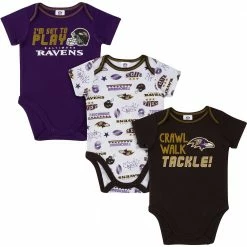 NFL BabyPreemie - 24M Ravens Baby Boys 3-Pack Short Sleeve Bodysuit