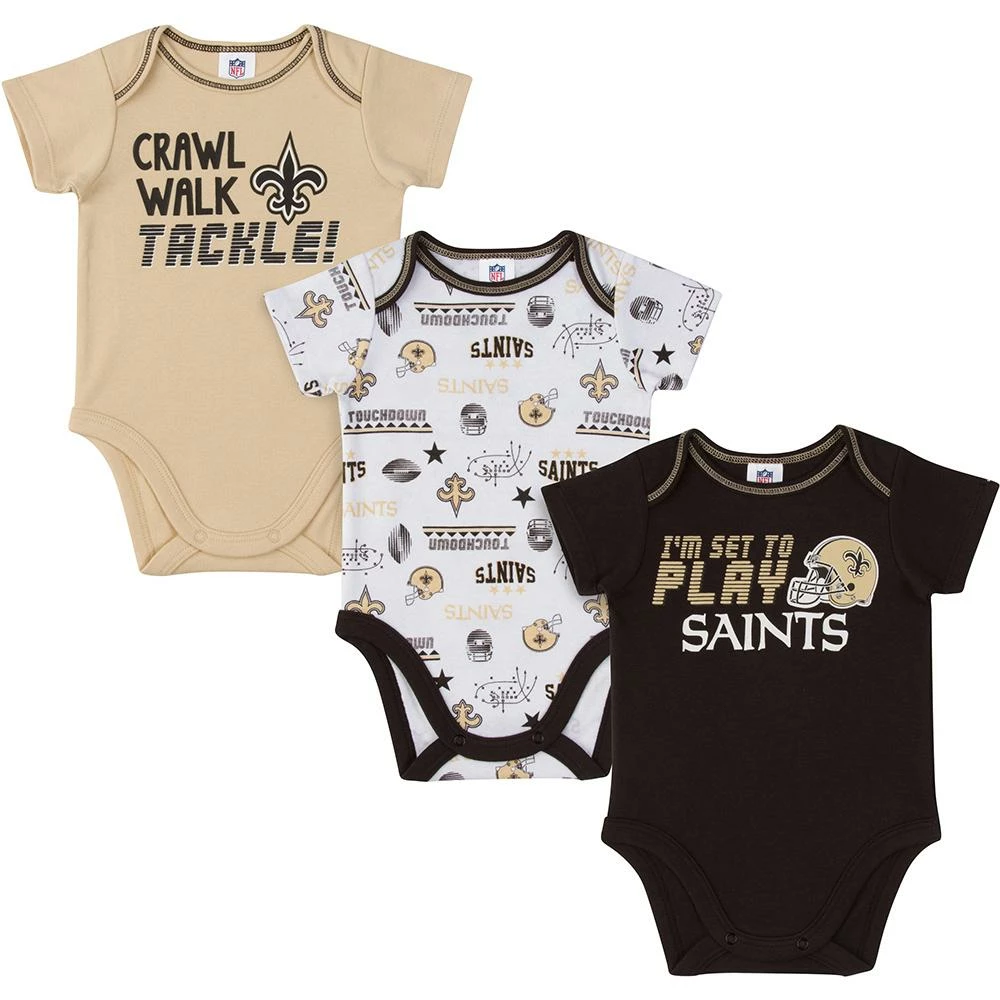 Hot Sale 👍 NFL Saints Baby Boys 3-Pack Short Sleeve Bodysuit 🌟 1 NFL Saints Baby Boys 3-Pack Short Sleeve Bodysuit