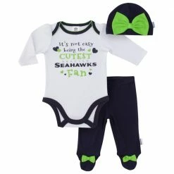NFL Seahawks Baby Girls Bodysuit, Pant And Cap Set