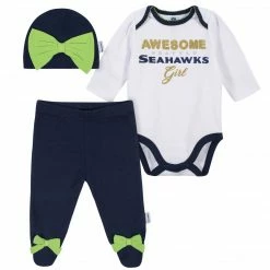 NFL Baby Girls Seattle Seahawks 3-Piece Bodysuit, Pant, And Cap Set