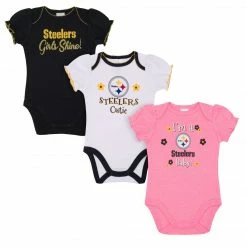 NFL Baby Girls Pittsburgh Steelers Short Sleeve Bodysuit, 3-pack