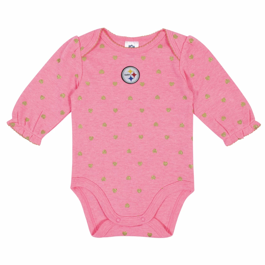 Outlet 😉 NFL Baby 👧 Girls Pittsburgh Steelers Long Sleeve Bodysuit, 2-pack 🤩 2 NFL Baby Girls Pittsburgh Steelers Long Sleeve Bodysuit, 2-pack
