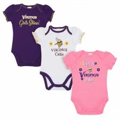 NFL Minnesota Vikings Baby Girl Short Sleeve Bodysuit, 3-pack 