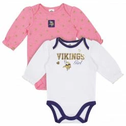 NFL Baby Girls Minnesota Vikings Long Sleeve Bodysuit, 2-pack 