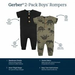 Gerber® See What's New 2-Pack Baby Boys Fossils & Black Short Sleeve Rompers