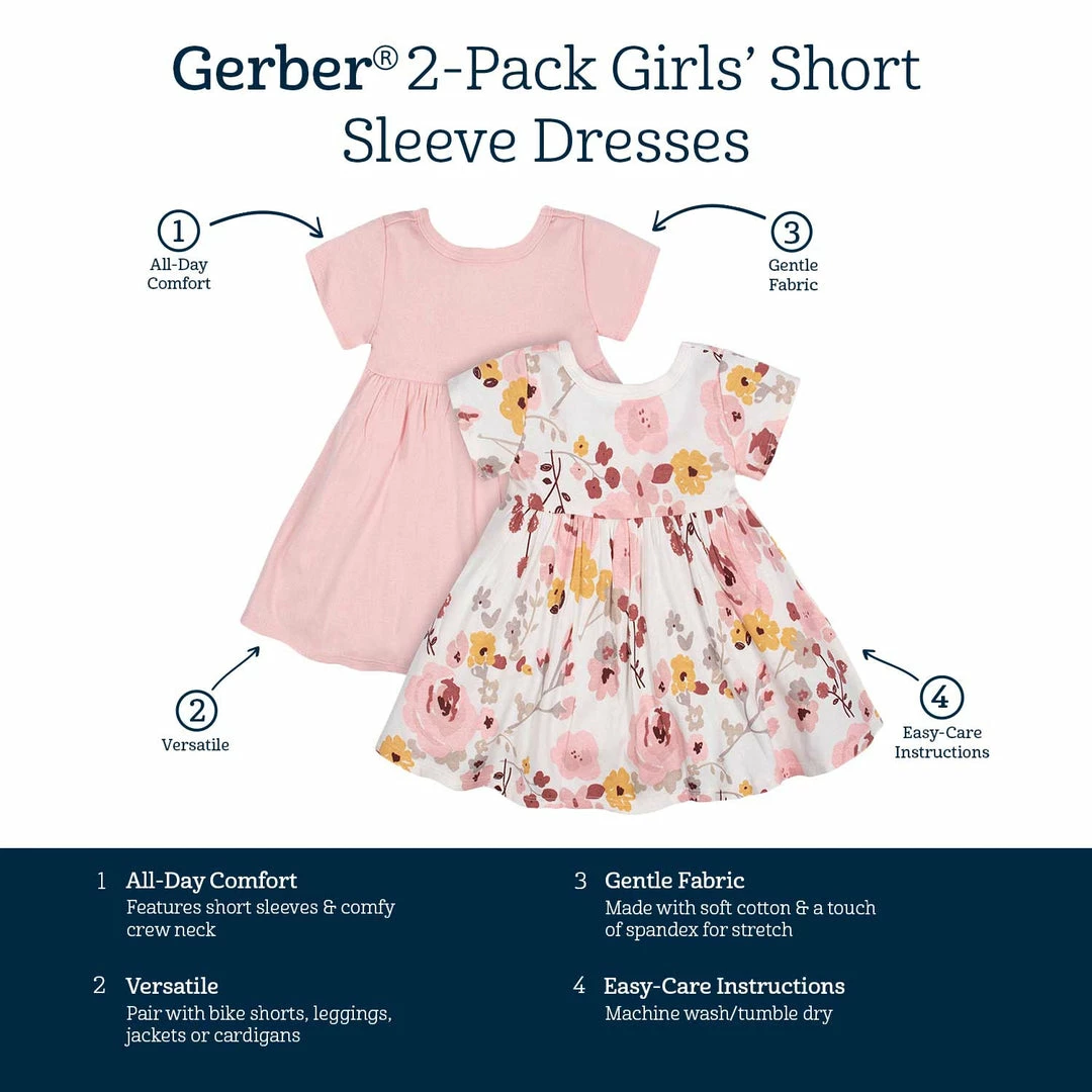Top 10 🔥 Gerber® 2-Pack Baby 👧 Girls Pink Floral Short Sleeve 👗 Dresses See What's New 🎁 8 Gerber® 2-Pack Baby Girls Pink Floral Short Sleeve Dresses See What's New