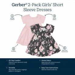 Gerber® 2-Pack Baby Girls Gray Floral Short Sleeve Dresses