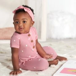 Gerber® See What's New 2-Pack Baby Girls Floral & Dots Short Sleeve Rompers
